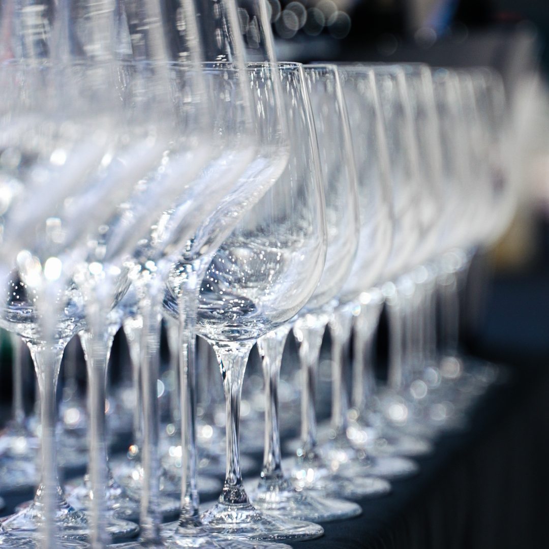Wine glasses ready for beverage service